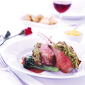 Roast Rack of Lamb with Sweet Pea Crust and Pumpkin Aioli